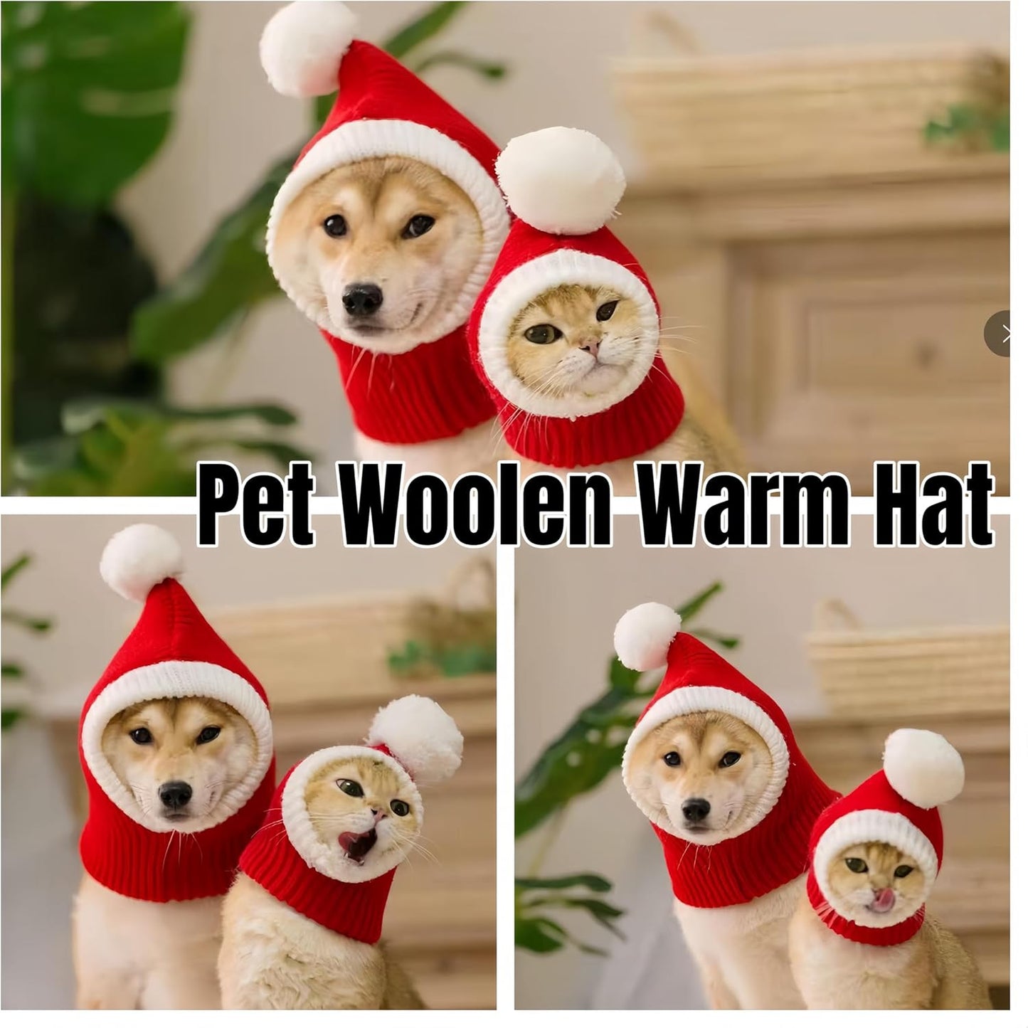 Christmas Pet Knit Hat & Neck Gaiter - Warm Winter Dog Cat Hat, Festive Santa Pets Beanie, Soft Knitted Pet Neckwear for Small Medium Large Dogs&Cats (Green, Small)