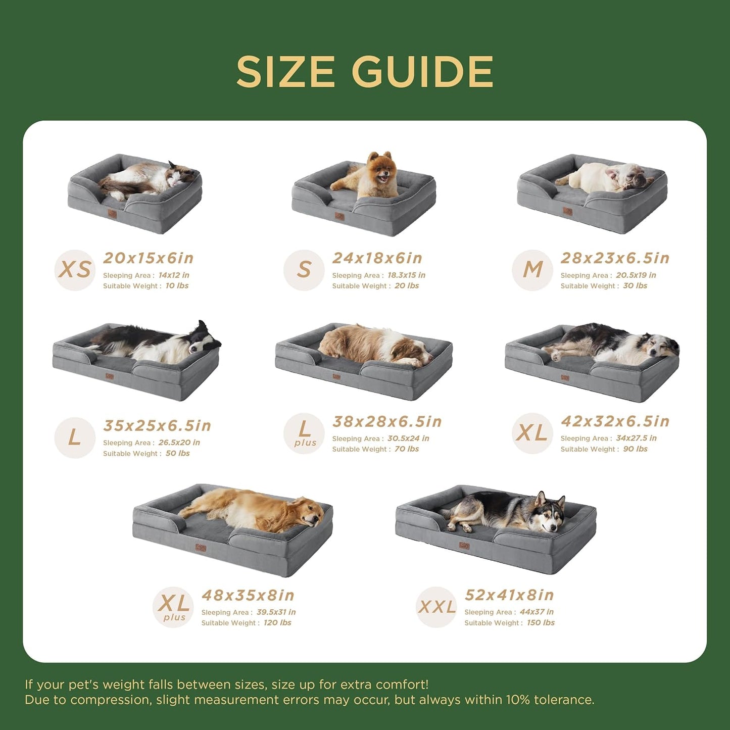 Bedsure Orthopedic Dog Beds Large Sized Dog - Washable Large Dog Cat Bed Waterproof, Comfort Dogs Couch Sofa with Washable Removable Cover, Pet Bed with Nonskid Bottom, Grey, 35"