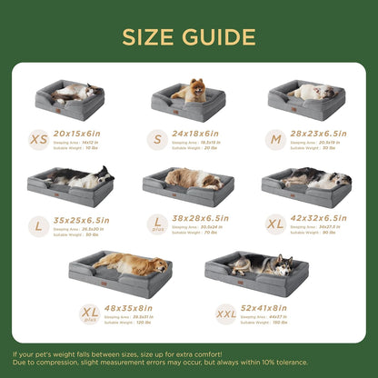 Bedsure Orthopedic Dog Beds Large Sized Dog - Washable Large Dog Cat Bed Waterproof, Comfort Dogs Couch Sofa with Washable Removable Cover, Pet Bed with Nonskid Bottom, Grey, 35"