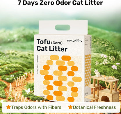 FUKUMARU Tofu Cat Litter, 16lb Fast Clumping & Superior Odor Control, Natural Corn Scent, Dust-Free, Flushable, Low Tracking, Ultra Absorbent, Lightweight, 8lb x 2 Bags
