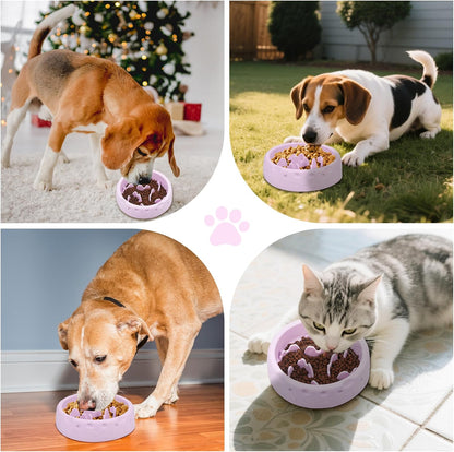 Slow Feeder Dog Bowls, Silicone Large Dog Plates for Food with Non-Slip, Cats Eating Dogs Bowl with Spiral Maze Design, Dogs Food Slow Feeder Bowl Dishes for Indoor and Outdoor (Purple)