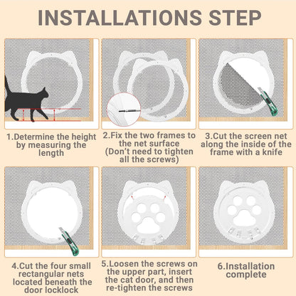 Cat Door for Screen Door, Inside Door 9x9x0.4 inch, Magnetic Flap Screen & Manually Locked Two Function Design, Anti-Mosquito Window Screen cat Door (White)