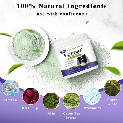 Dog Teeth Cleaning Powder, Pet Dental Powder -Dental Care, Dogs Breath Freshener with Probiotics for Tartar & Reduces Plaque & Bad Breath Teeth Cleaning for Small, Medium, Large Dogs 100g