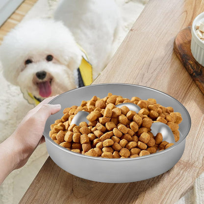 2PCS 9in Slow Feeder Dog Bowls, Stainless Steel Slow Feed Dog Bowl, Large Capacity Bowl for Dogs, Double-Sided Design Suitable for Dry and Wet Food, Dogs Accessories, Pet Supplies (Sliver)