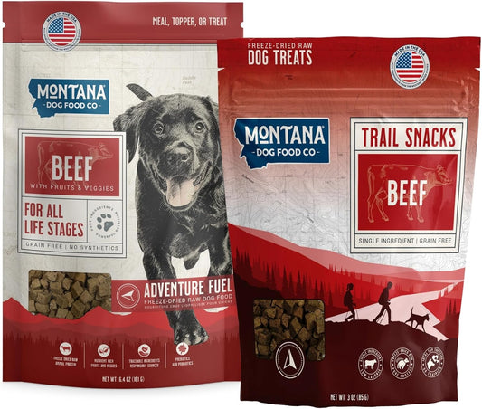 Beef Dog Food and Beef Dog Treat Adventure Fuel Bundle - Freeze-Dried Raw Food with Single Ingredient Training Snacks