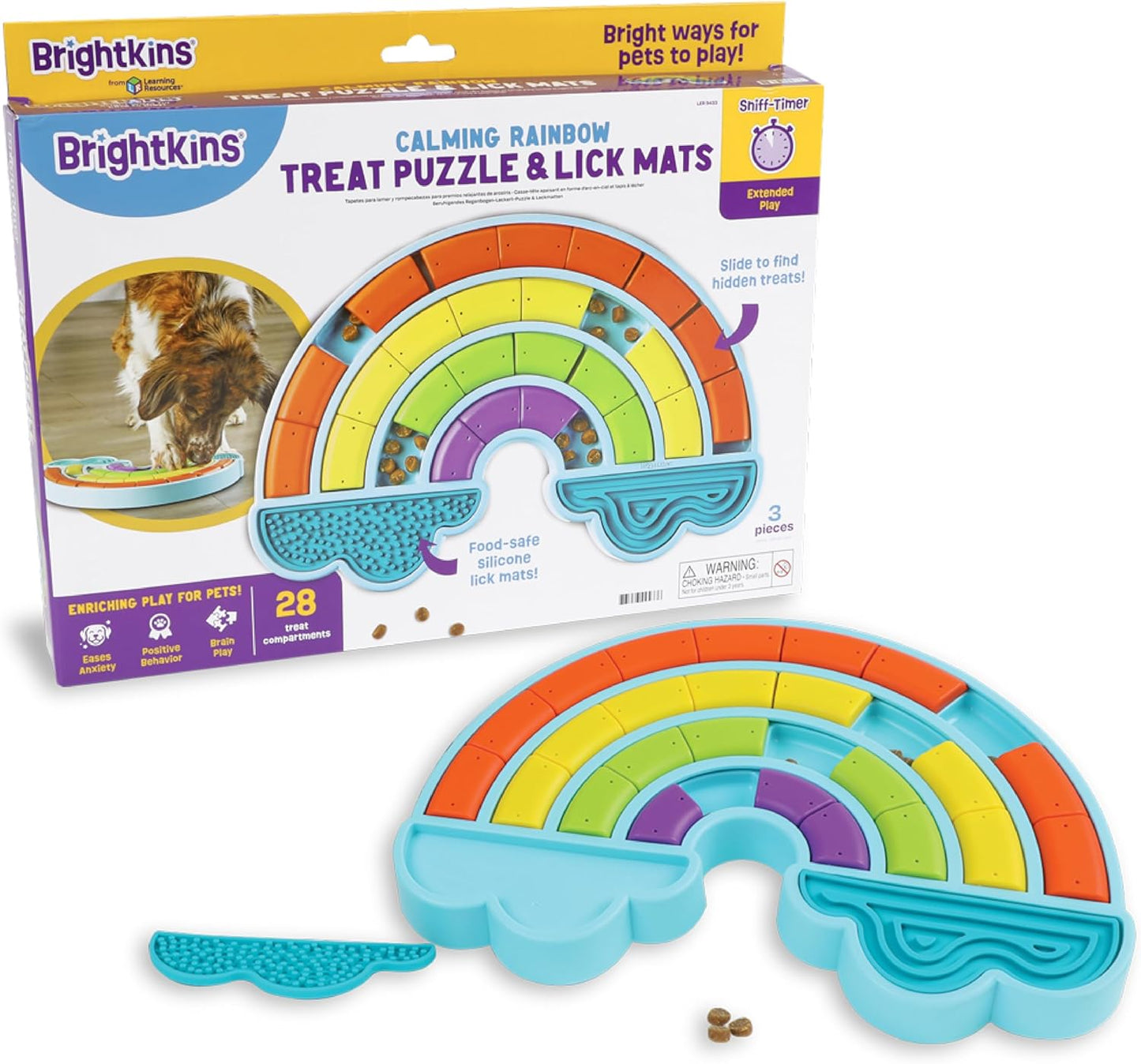 Brightkins Calming Rainbow Treat Puzzle, Outdoor Puzzle Board, Interactive Dog Toys, Dog Birthday, Enrichment Slow Feeder Bowls, Puppy Teething and Chewing, Stimulating Automatic Feeder