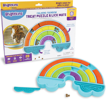Brightkins Calming Rainbow Treat Puzzle, Outdoor Puzzle Board, Interactive Dog Toys, Dog Birthday, Enrichment Slow Feeder Bowls, Puppy Teething and Chewing, Stimulating Automatic Feeder