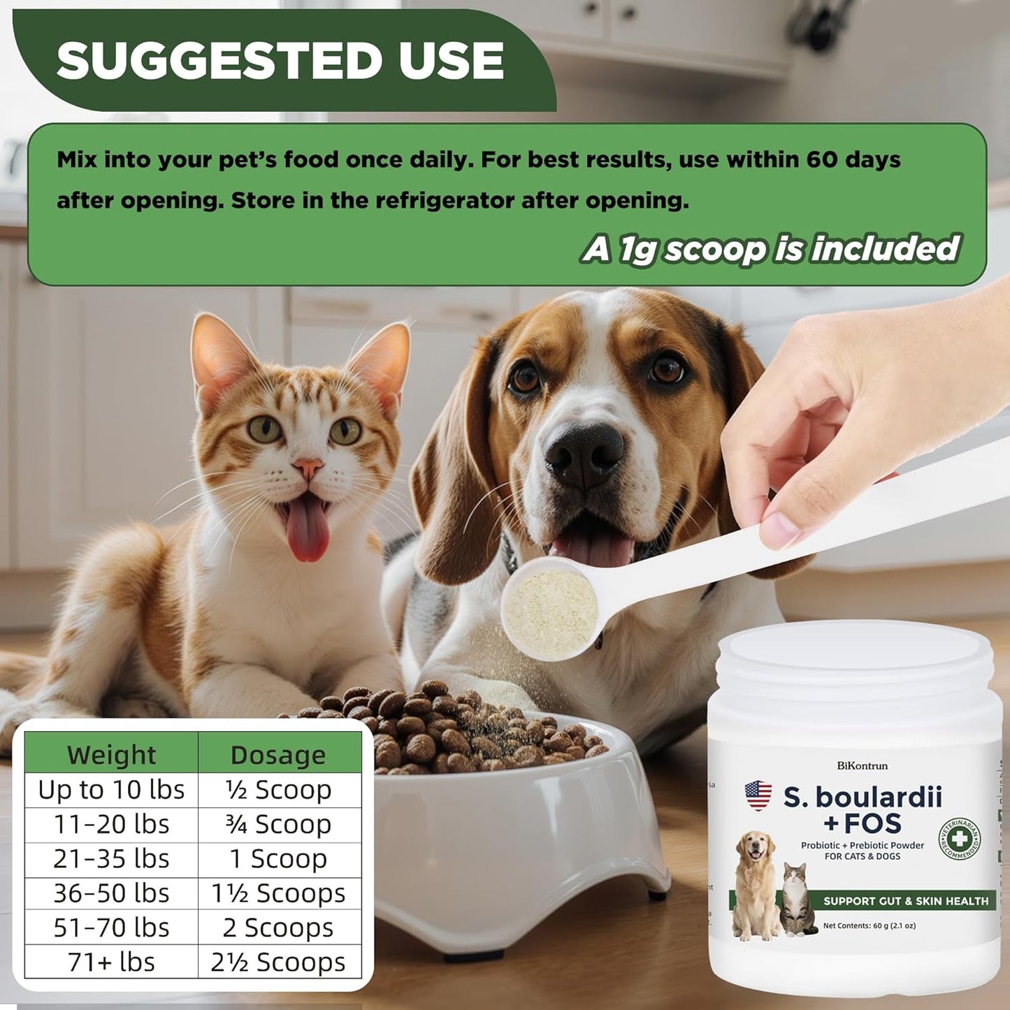 S.boulardii + FOS Pet Probiotic Powder for Dogs & Cats, 6.7 Billion CFU, Gut & Immune Support, Loose Stool & Digestive Upset Relief, Improves Stool Consistency, Skin Health, Veterinarian Recommended