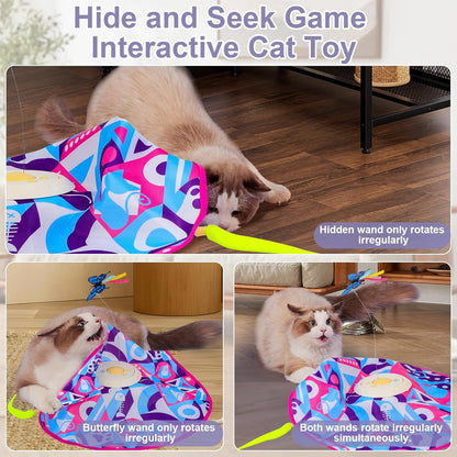 Wn's Day Rechargeable Cat Toys,Hide and Seek Game Interactive Cat Toys for Indoor Cats,Moving Wand Feather Cat Stimulation Toys,Touch Activated Cat Enrichment Toys for Bored Indoor Adult Cats(Pink)