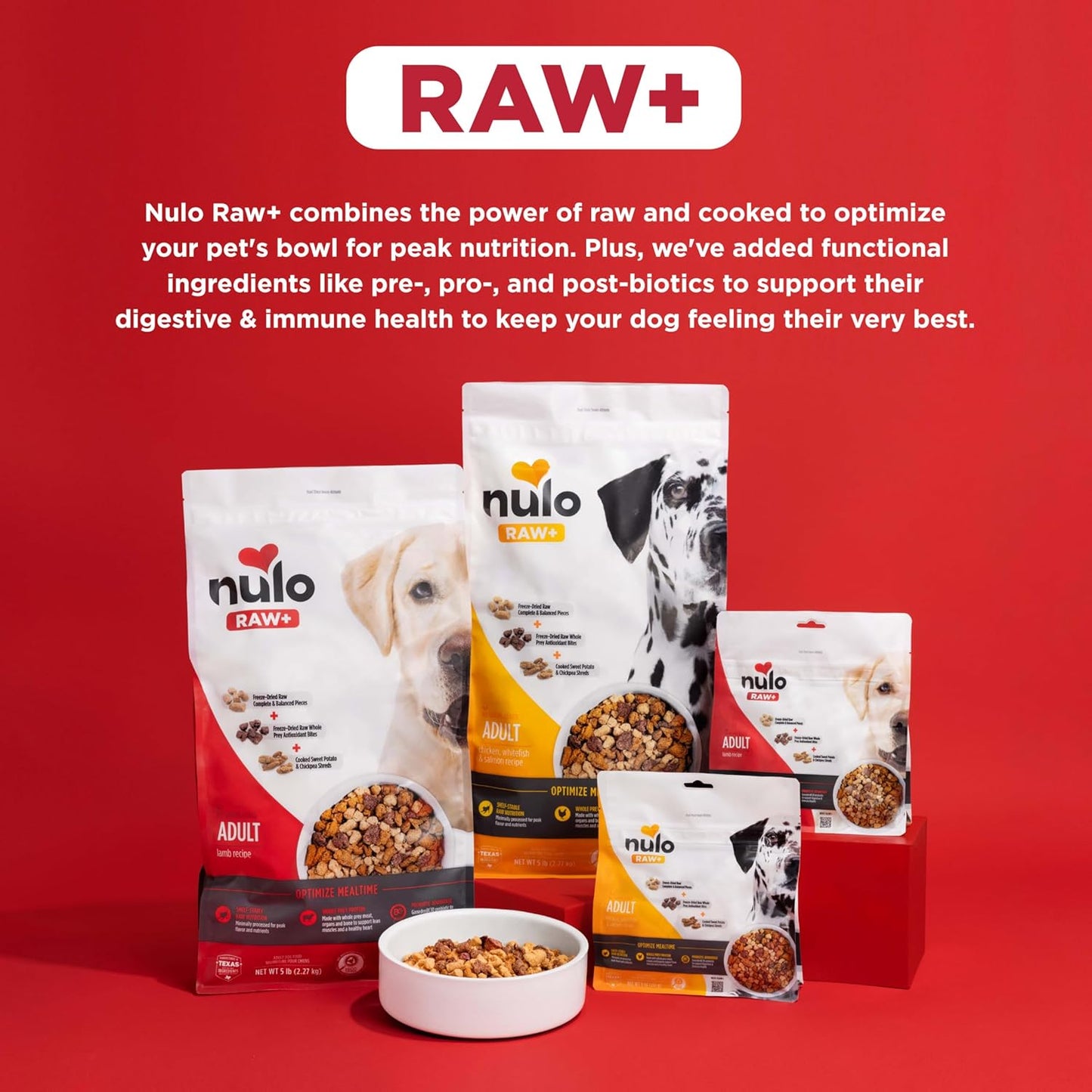 Nulo Freeze-Dried Raw+ Adult Dog Food, Lamb, 5 lb Bag