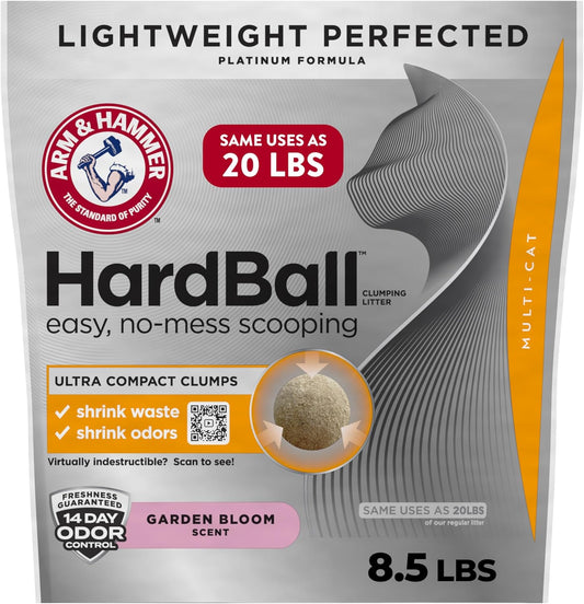 ARM & HAMMER Hardball Lightweight Platinum Multi-Cat Clumping Cat Litter Odor Control, Easy No-Mess Scooping, Garden Bloom Scent, 8.5 Lbs.