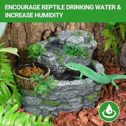 REPTI ZOO Reptile Water Fountain with Food Dish, 550ML Terrarium Waterfall Drinking Fountain for Bearded Dragon Gecko Chameleon Lizard Tree Frog Turtle, Reptile Water Dispenser, Keep Water Clear