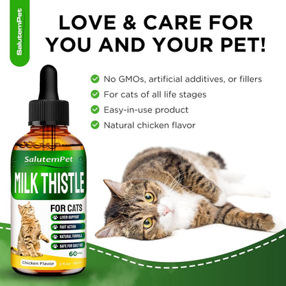 Сat Kidney Support | Milk Thistle for Cats | Herbal Supplement for Kittens & Adult Ones | Solution for All Breeds | Care for Liver | Сhicken Flavor | 2 Oz
