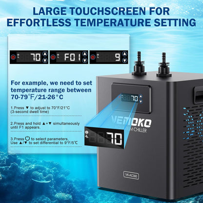 Aquarium Chiller 79 GAL - Water Chiller for Aquarium 1/3 HP Energy Efficient Fish Tank Water Chiller for Axolotl, Coral, Jellyfish, Freshwater & Saltwater Quiet Cold Plunge Chiller 300L