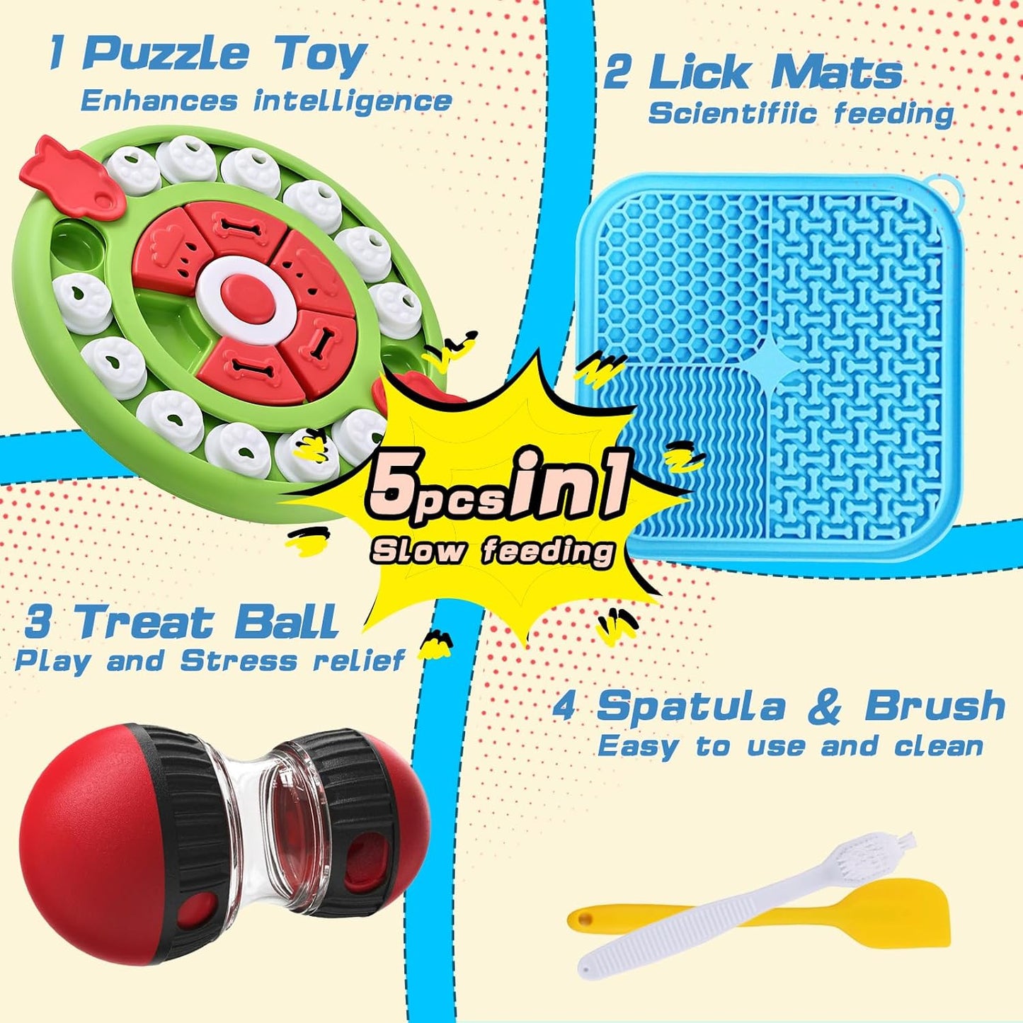 Dog Puzzle Feeder for Small/Middle Breeds - Adjustable Treat Dispenser Funny Slow Feeder Puppy Enrichment Training Toy Pet Interactive Toys Lick Mat Dogs to Keep Dog/Cat Busy