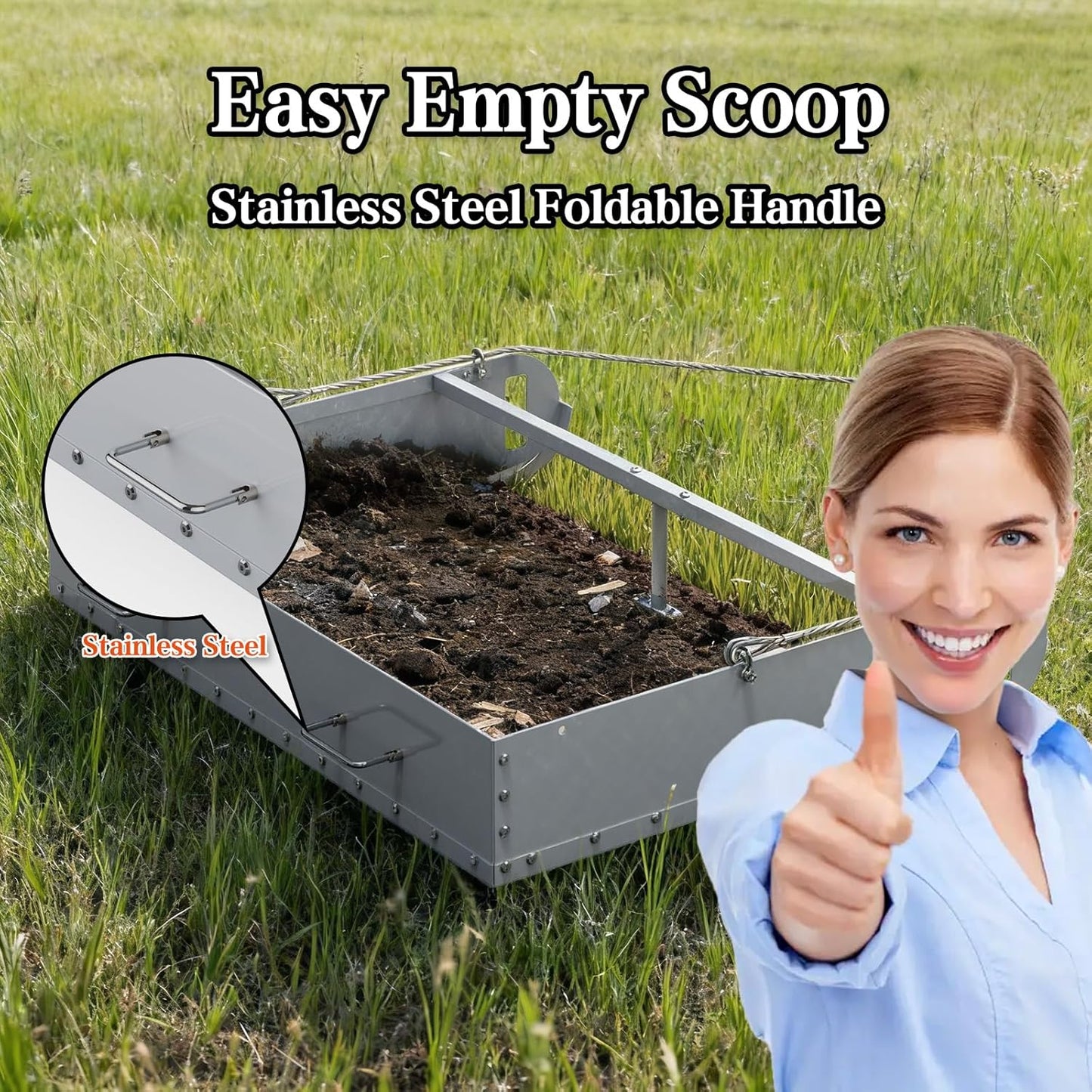 Pasture Manure Scoop, Tow Behind Manure Scoop for Horses Paddocks, Picks Up for Small Manure from Horse, Instead of a Manure Fork ATV Rake, Silver