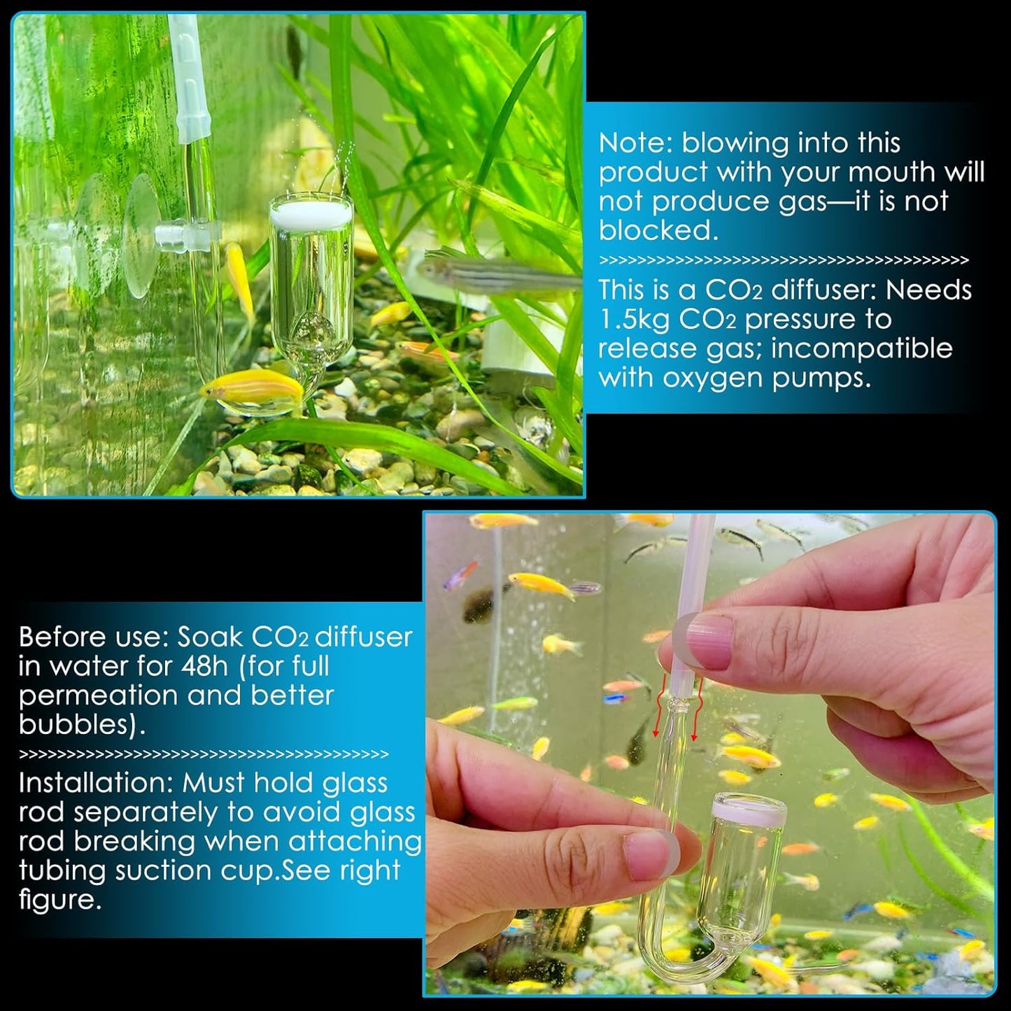 CO₂ Level Indicator Reagent for Aquarium Fish Tank Test Kits Glass Aquarium Water C02 Drop Checker Container DIY CO2 Reactor Bottle caps Kits and so on