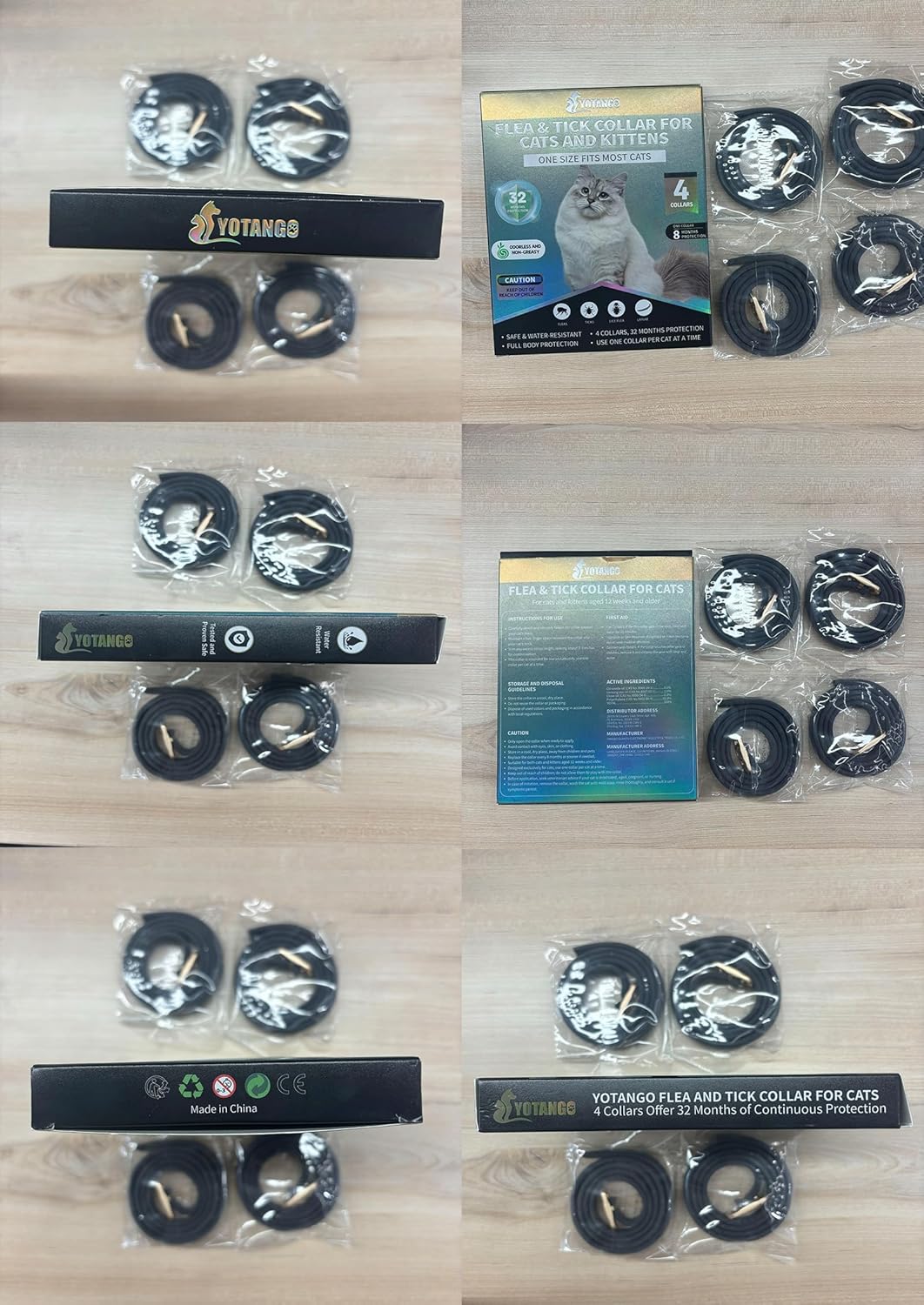 YOTANGO 4 Pack Flea Collar for Cats, 32 Months Flea and Tick Prevention for Cats, Waterproof Cat Fleas Collar, Cat Fleas and Ticks Treatment, Adjustable Tick Collars for Kittens-Black