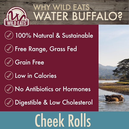 Wild Eats Water Buffalo Retriever Style Cheek Roll Dog Chews-5 Pack (Long Lasting Chews, Treats, Bones for Aggressive Chewers & Large Dogs) Great Substitute Pig Ears Dogs