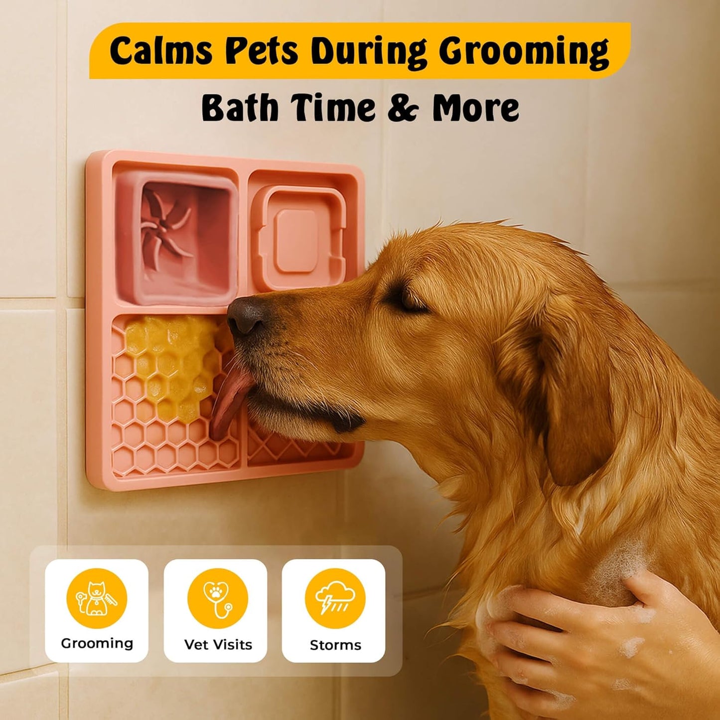 Cat & Dog Lick Mat with Suction Cups - 2-in-1 Silicone Lick Pad & Puzzle Feeder - Pet Food Mat for Anxiety Relief & Boredom - BPA-Free & Dishwasher Safe - Rose