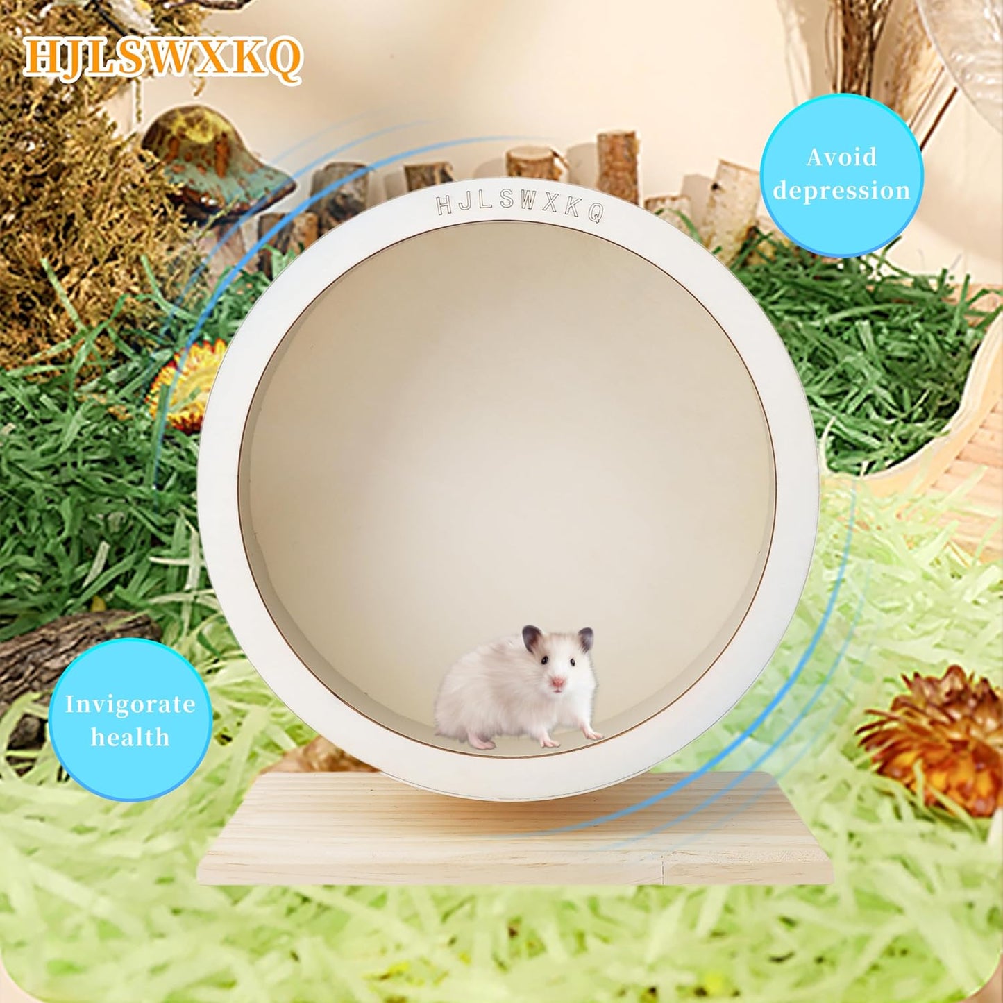 6.6in Silent Hamster Wheel with 2 Natural Chew Toys - Wooden Exercise Wheel with Removable Track, Quiet Spinner for Gerbils, Mice, Hamsters,Mouse,Syrian Hamster (6.6in)