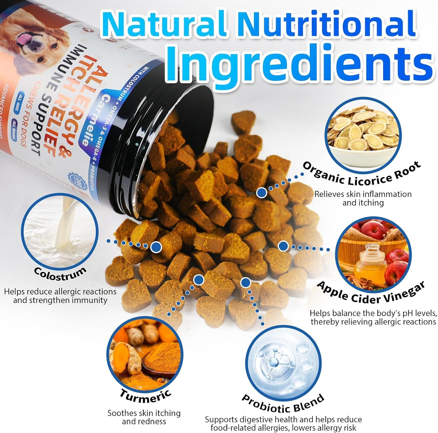 Dog Allergy Chews + Carmelie 24 in 1 Dog Multivitamin Chewable - 400 Treats - Seasonal Allergy Relief + Dog Vitamins for Hip & Joint, Skin & Coat, Immune Health (Chicken Flavor)