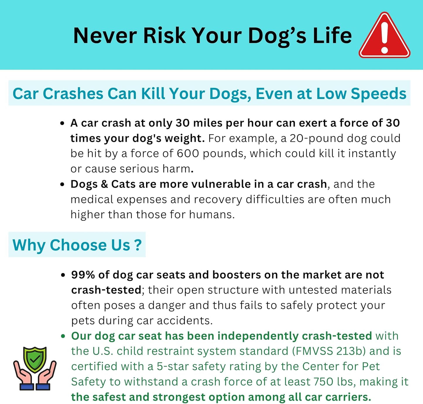 Crash-Tested Dog Car Carrier (Test with FMVSS 213b - 5 Star Safety Rated by CPS) | 3-in-1 Small Dog Car Seat, Portable Pet Carrier, Enclosed Cat Bed & Carseat | Best for Safe Travel (Up to 15lbs)