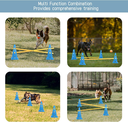 TNZMART Dog Agility Hurdle Cones Pet Jump Training Set Dog Agility Course Backyard Set Adjustable Obstacle Training Set (Blue, 6 Sets)