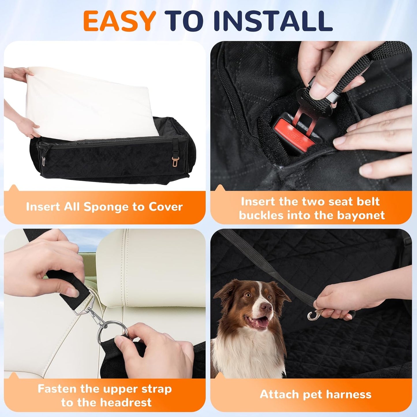 Rengue Dog Car Seat for Large/Medium Dogs, Dog Car Bed for Backseat Washable Pet Travel Safety with Storage Pockets for Easy Cleaning Fits for All Cars(47 * 20 * 7.9 Inch)