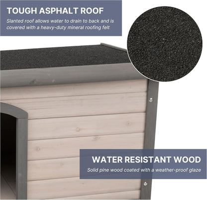 Trixie Natura Classic Dog House - Wooden Outdoor Shelter with Weatherproof Sealer, Hinged Roof & Adjustable Legs for Small Dogs - Gray - 23.75 x 33.5 x 23 in