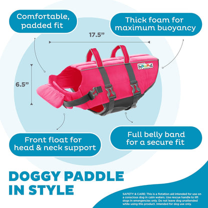 Outward Hound Granby Splash Dog Life Jacket, High-Buoyancy Dog Life Vest for Swimming, Boating, and Water Safety, Large, Pink