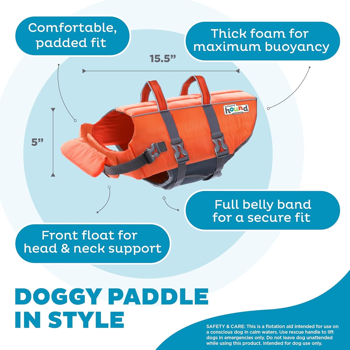 Outward Hound Granby Splash Dog Life Jacket, High-Buoyancy Dog Life Vest for Swimming, Boating, and Water Safety, Medium, Orange