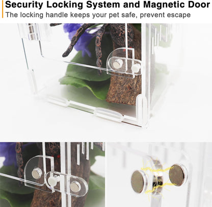 Jumping Spider Enclosure, Spider Terrarium, Acrylic Enclosure Kit, Small Terrarium, Insect Habitat for Spiders, Praying Mantis, Arboreal Tarantula, Bug, Frog, Snail, Lizard and Small Reptiles