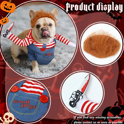 T2Y Dog Halloween Costume Pet Deadly Doll Chucky Dogs Costume with Knife & Wig, Dog Costumes for Medium Dogs Funny Party Cosplay Halloween for Corgi, Pug, Frenchie, Dachshund【L】