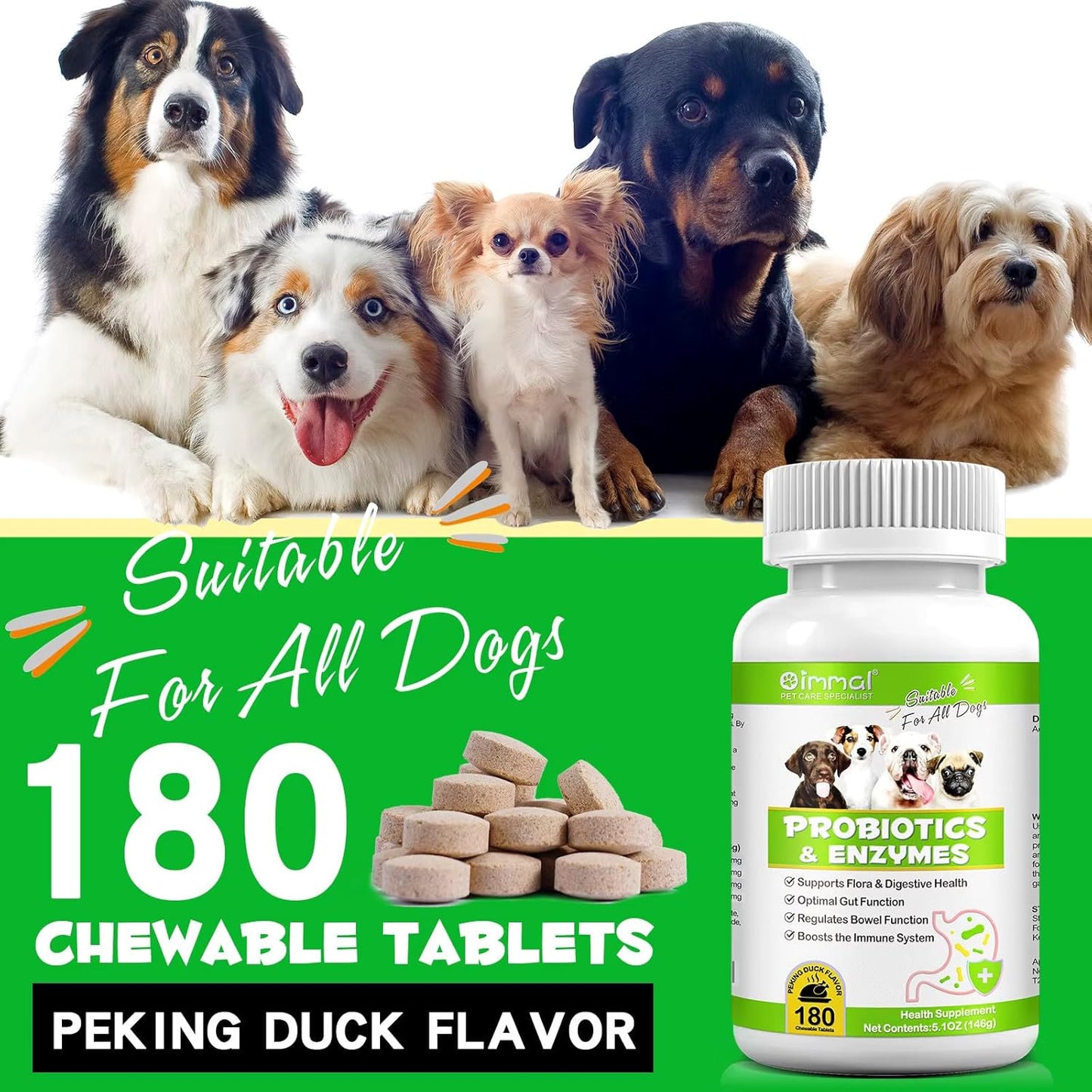 Probiotics Supplement for Dogs - Digestive Enzymes with Prebiotics for Gut Health - Anti Diarrhea, Bowel Support, and Immunity - Health & Itch Relief Digestive Enzymes