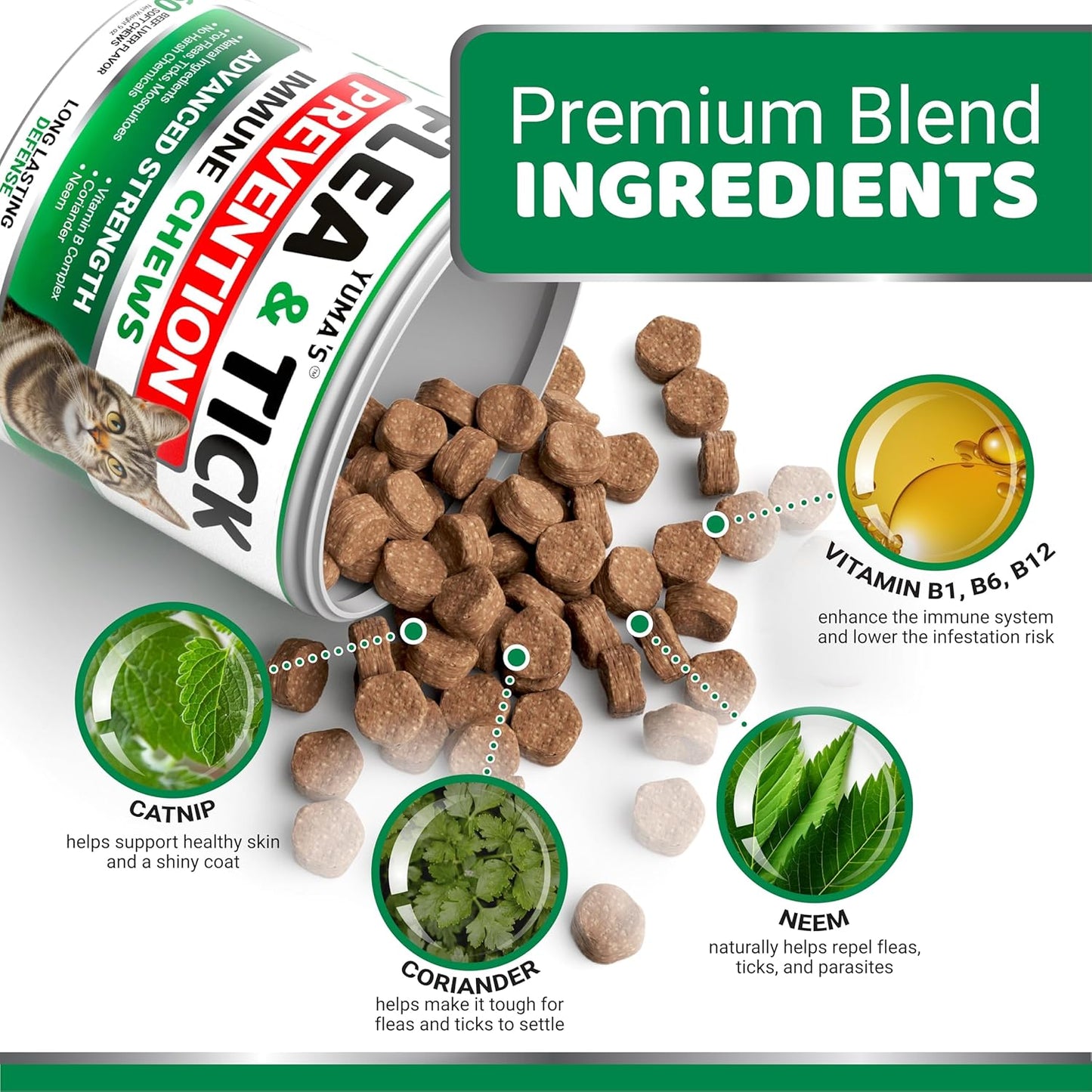 Flea Treatment for Cats - Flea and Tick Prevention for Cats - 160 Soft Treats - Natural Oral Supplement Pills for Kittens - All Breeds & Ages - Made in USA