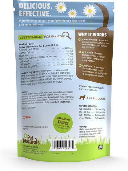 Pet Naturals Allergy Plus Calming Supplement for Dogs, Soft Chew, Duck Flavor, 60 Ct.