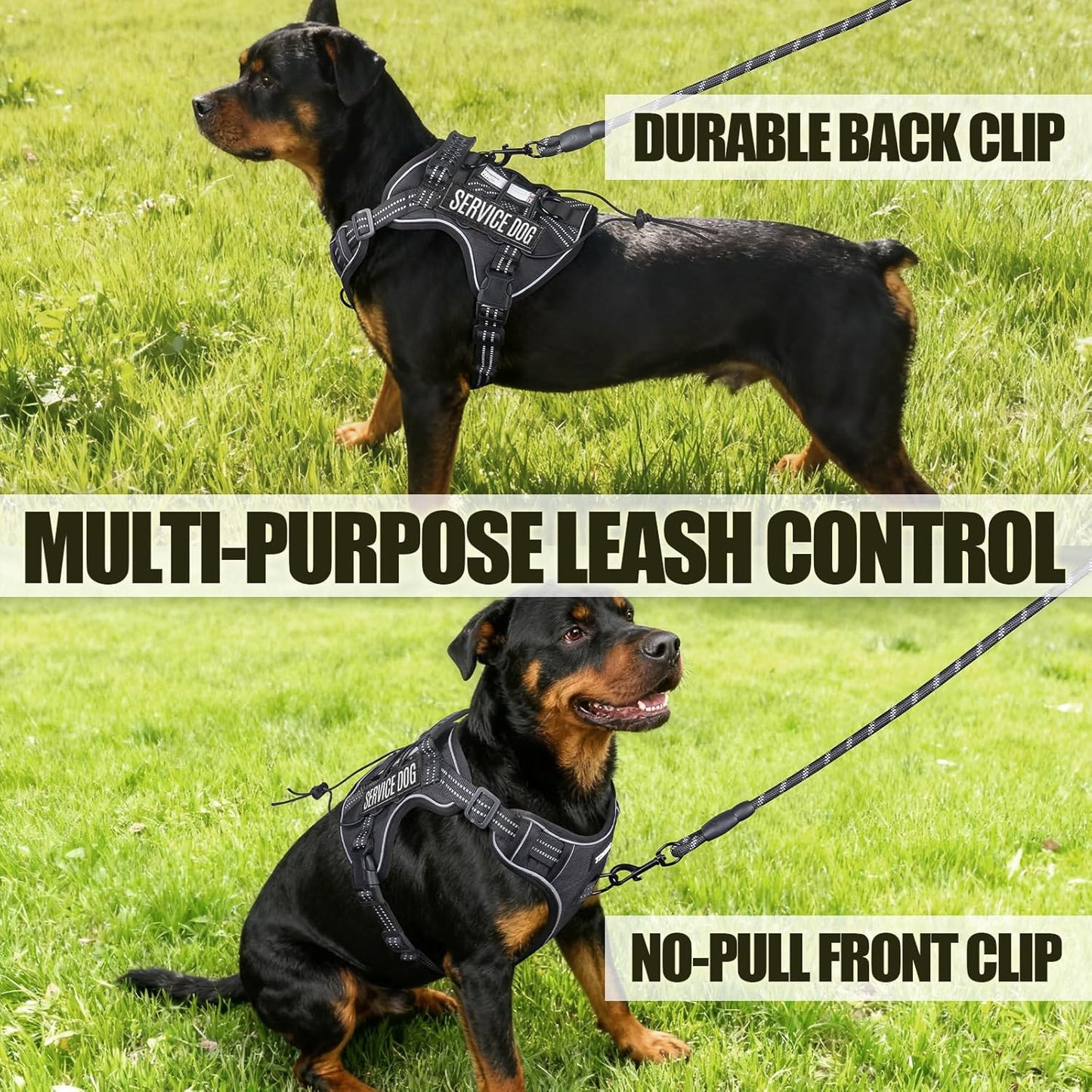 Service Dog Tactical Vest Harness and Leash Set Medium Sized Dog Emotional Support- Tactical Dog Harness Training Collar with Name (Black, M)