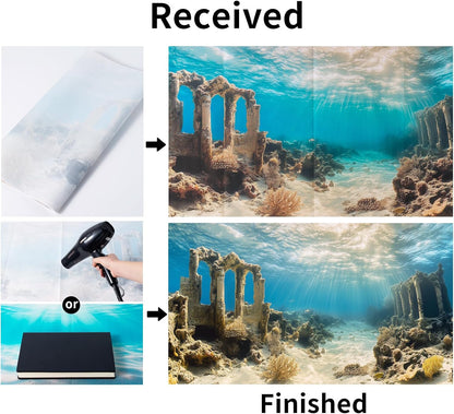 COMSUN 3 Pack Aquarium Background, 36x18 inches Polyester Aquarium Background, Cloth Fish Tank Background, Undersea Ruins Floor Sunshines & Tree Wood Branches Aquatic Plants