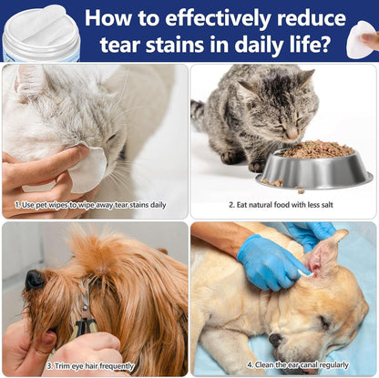 60Pcs Eyes Wipes for Dogs & Cats - Gently Remove Tear Stain, Debris, Discharge, Non Stinging Formula to Remove Eye Debris,Pet Cleaning Grooming Deodorizing Wipes Wash Cleaner for Eyes, Wrinkle, Face