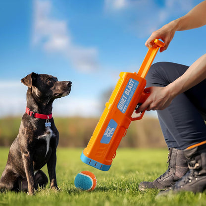 Quiet Blast Automatic Ball Launcher for Dogs, Orange and Blue, Outdoor Interactive Fetch Toy