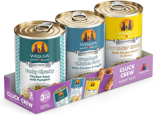 Weruva Classic Dog Food, Cluck Crew Trial Variety Pack, 14oz Can, Pack of 3