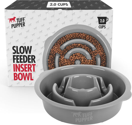 Tuff Pupper Slow Feeder Insert Bowl | Puzzle Maze Slows Down Eating | Elevated Feeder Tray Bowls | Standalone Dog Bowl | Pet Bowls Insert | Easy Clean Dishwasher Safe (2 Cups - Fits 7.5-8 Inch Hole)