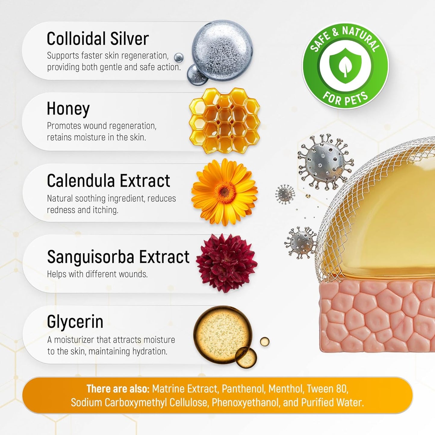 Cat Wound Care Gel for Scratches, Bites, & Irritations – Hot Spot Treatment for Cats & Kittens – Honey Wound Repair Ointment in Gel Form with Colloidal Silver & Honey for Topical Use – 2 Oz Tube