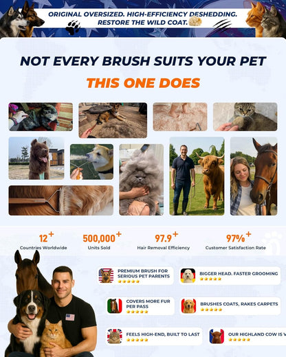 Oversized 2-Sided Dog Brush For Shedding Undercoat Rake for Dogs & Cats & Horses, Remove Mats,Dematting Comb, Grooming Brush for German Shepherds Medium to Long-Haired Pets(African Padauk Handle)