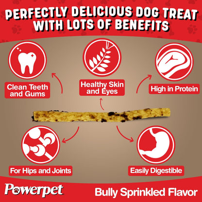 Powerpet Beef Collagen Sticks Soft Dog Chew - 100% Natural & Highly Digestible, High Protein, Low Fat, Rawhide-Free for Hip & Joint and Skin & Coat, Healthy Treats - Bully Sprinkled Flavor, Pack of 10