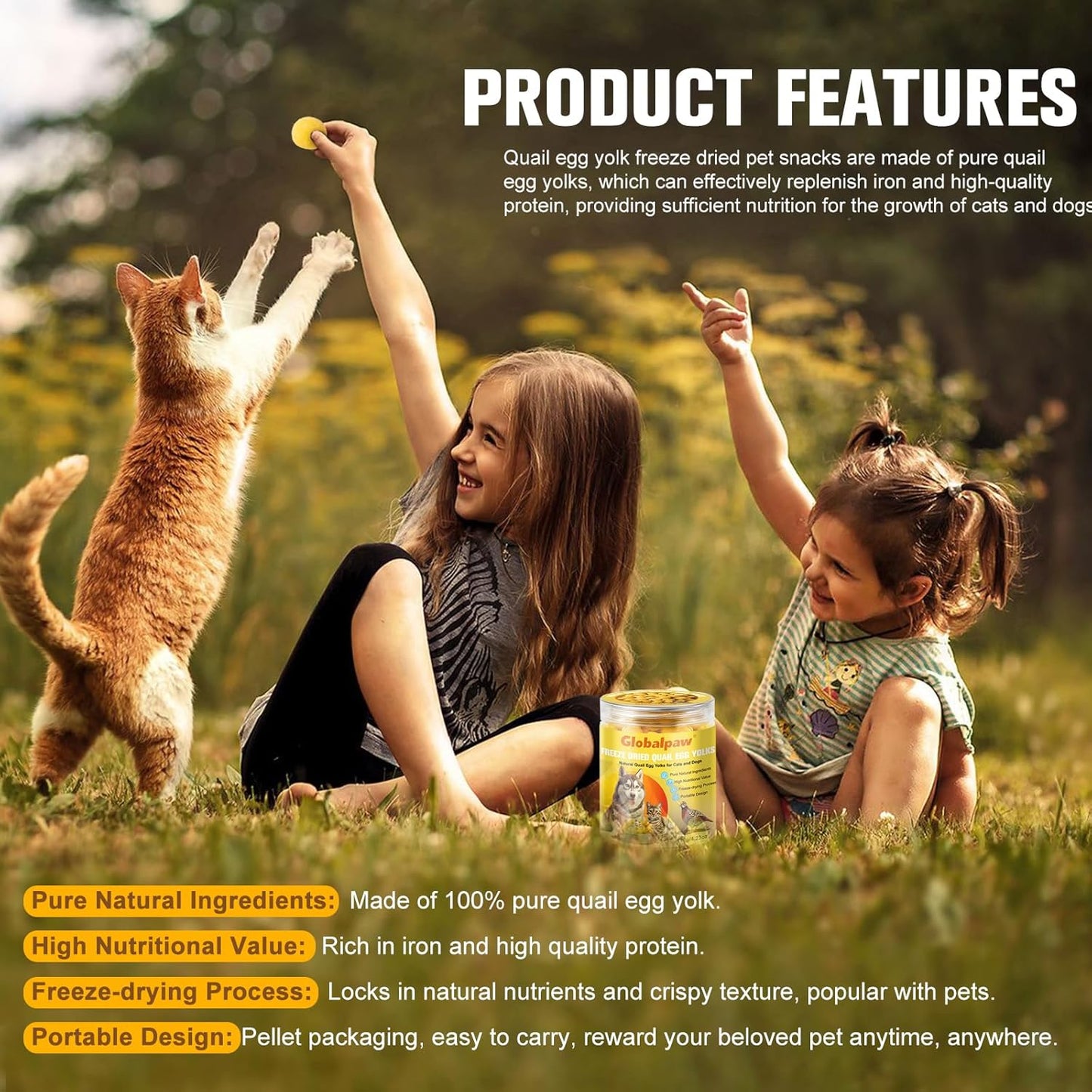 Premium Freeze-Dried Quail Egg Yolks - All-Natural Snack for Cats and Dogs, 100% Pure Quails Yolk Ingredients Pet Treats, Supports Growth with Protein & Iron, Crispy, Nutrient-Dense (S, Apricot)