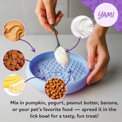 YAMI Bowl Lick Mat for Dogs & Cats, Slow Feeder Bowls, Cat Slow Feeder, Dog Enrichment Toys with Suction Cup for Anxiety Relief, Food-Grade Silicone, Dishwasher Fit, for All Breed (Light Blue)