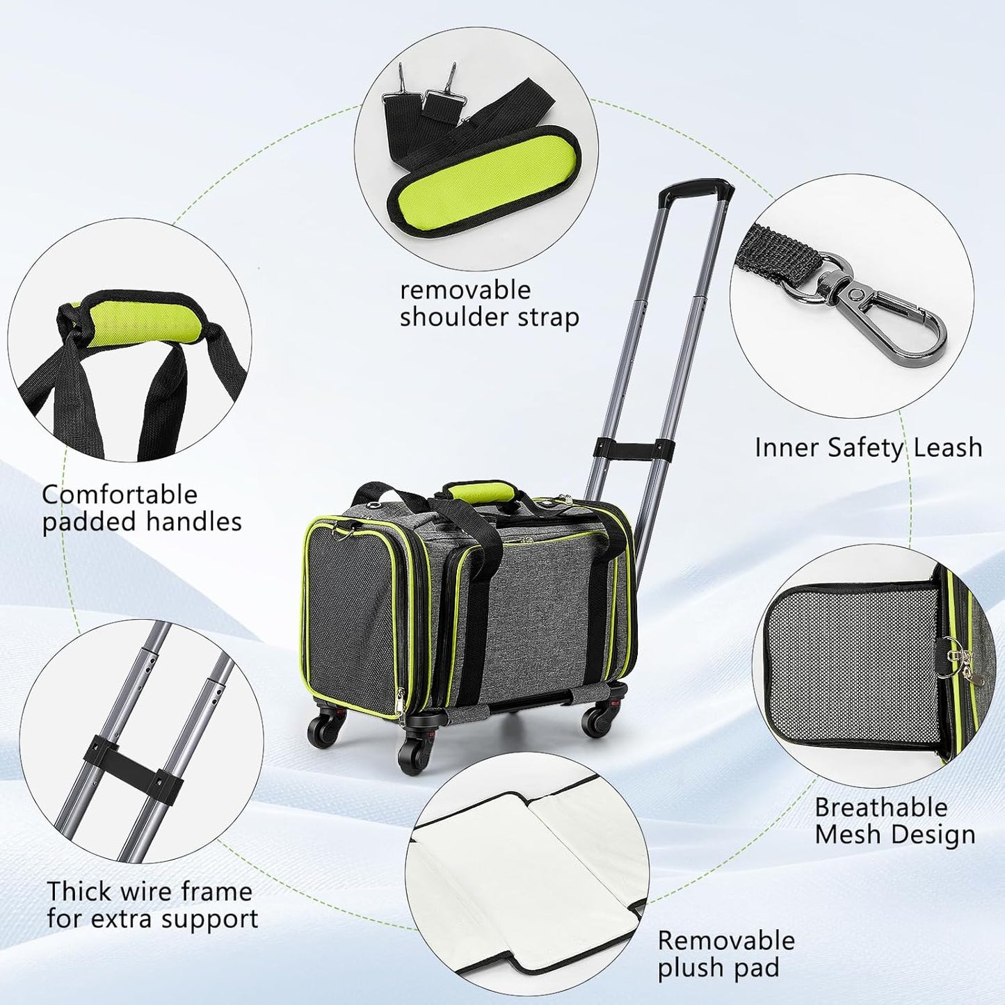 Cat Carrier with Wheels Under 18 lbs, Rolling Pet Carrier TSA Airline Approved for Kitty and Small Dog, Cat Bag Carrier,Expandable Soft Sided Pet Carrier for Travel, Camping and Trip