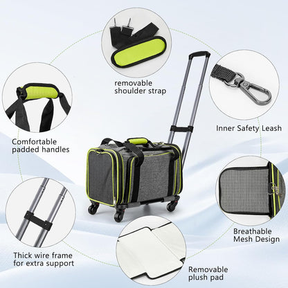 Cat Carrier with Wheels Under 18 lbs, Rolling Pet Carrier TSA Airline Approved for Kitty and Small Dog, Cat Bag Carrier,Expandable Soft Sided Pet Carrier for Travel, Camping and Trip